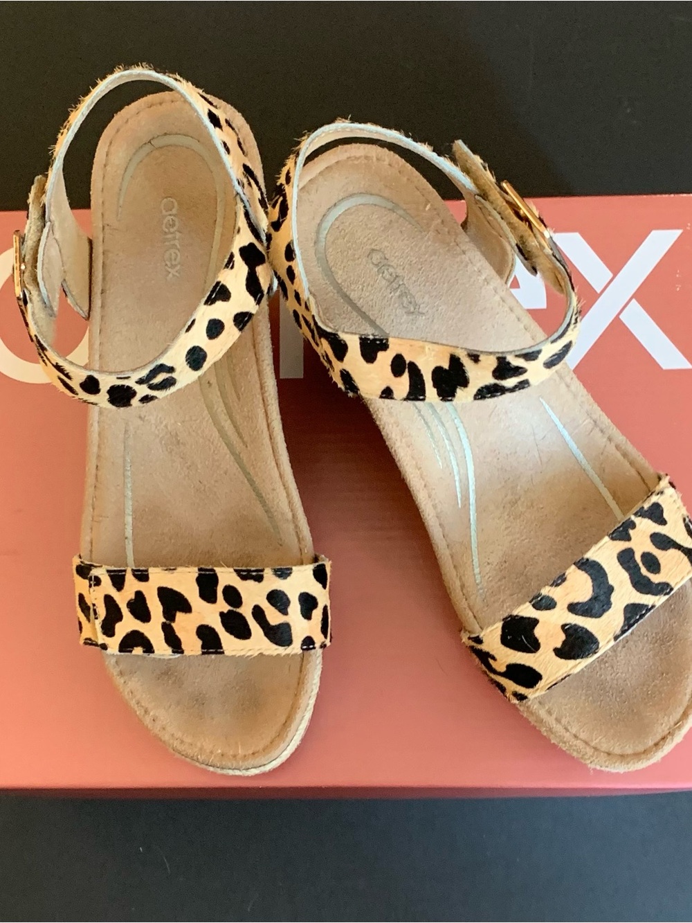 Aetrex Leopard Print Wedge Espadrille Sandals - Brown Black Size 7 - Picture 2 of 12